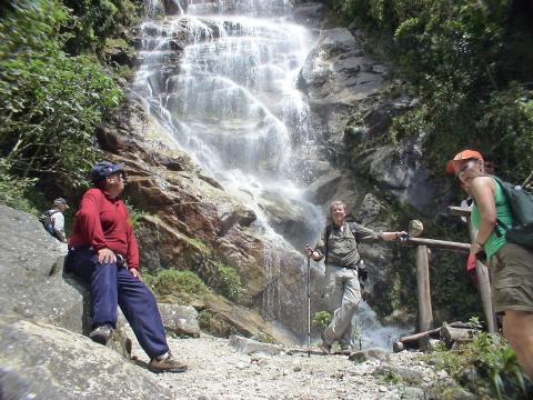 MachuPichu2005-00177-IncaTrail-Elvis Steve and Waterfall